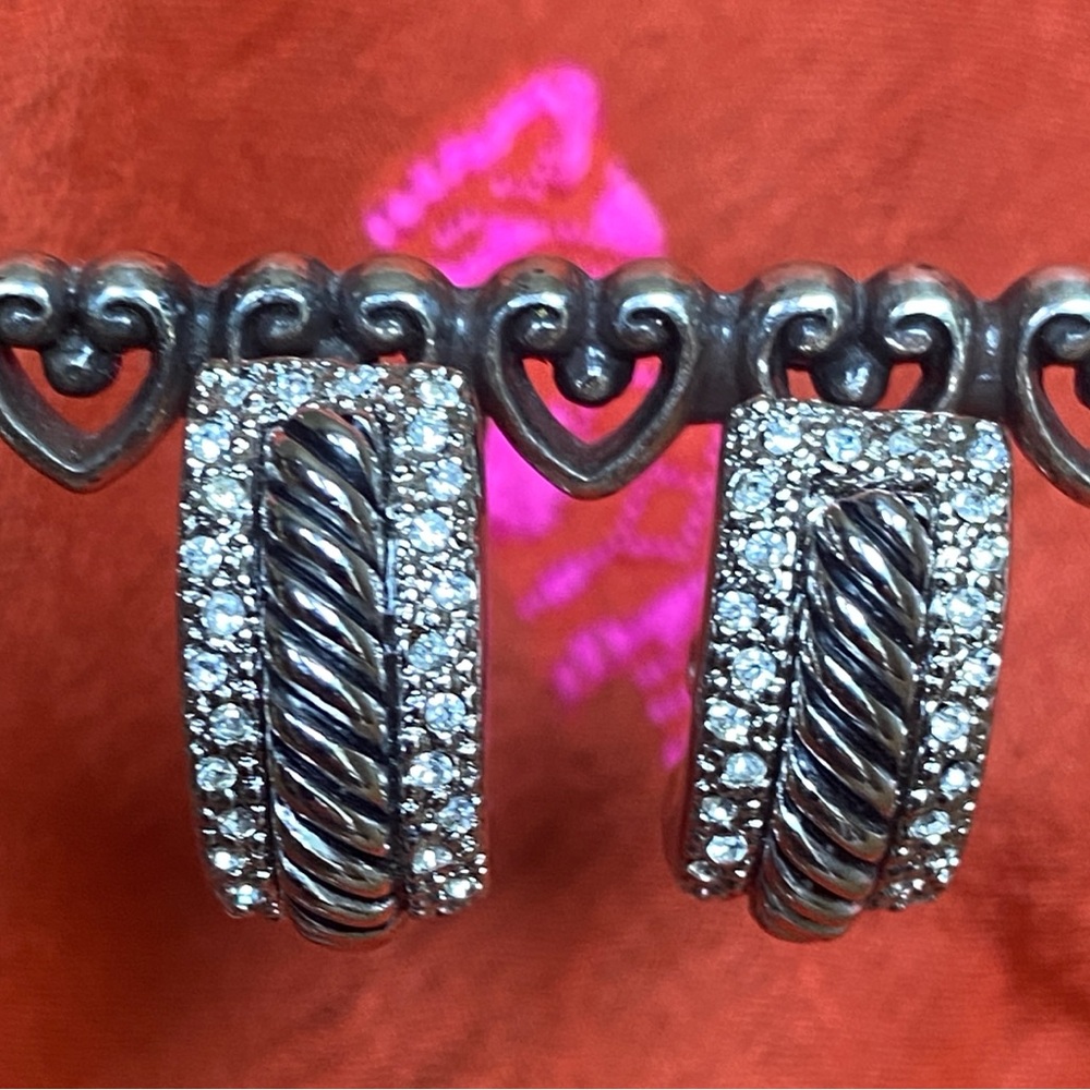 Pierced SilverTone Twisted Rope & Rhinestone Earrings.
